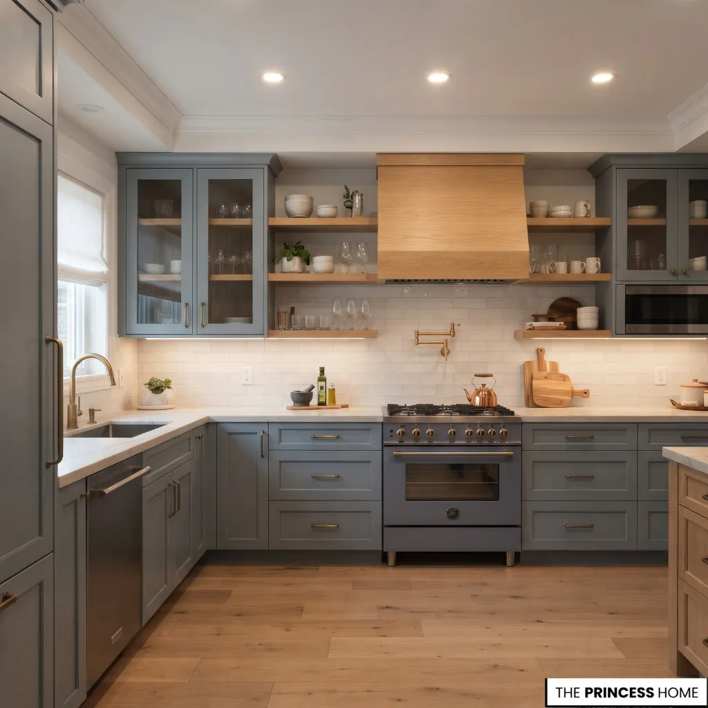 Kitchen cabinetry and stone finishes shown under balanced artificial lighting.