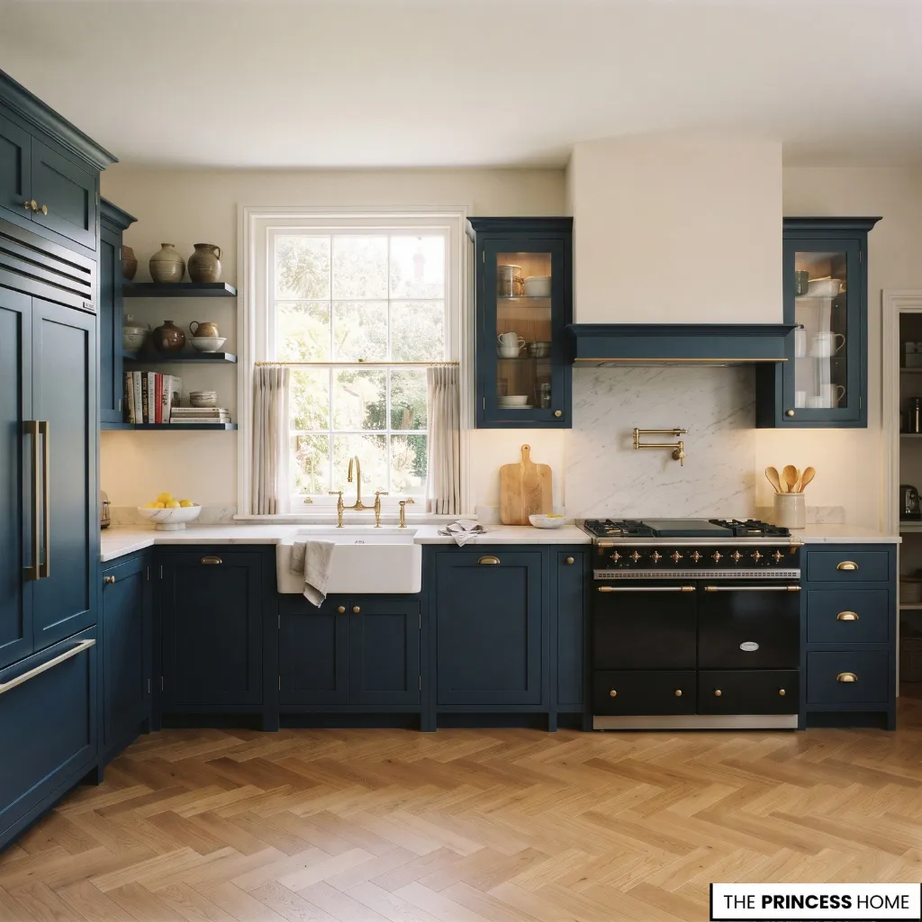 A kitchen arrangement showing the sink, preparation counter, cooking surface, and refrigerator within convenient reach.