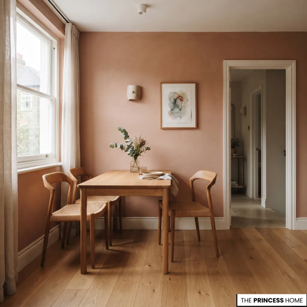 Slim armless dining chairs tucked beneath a small table to preserve floor space.