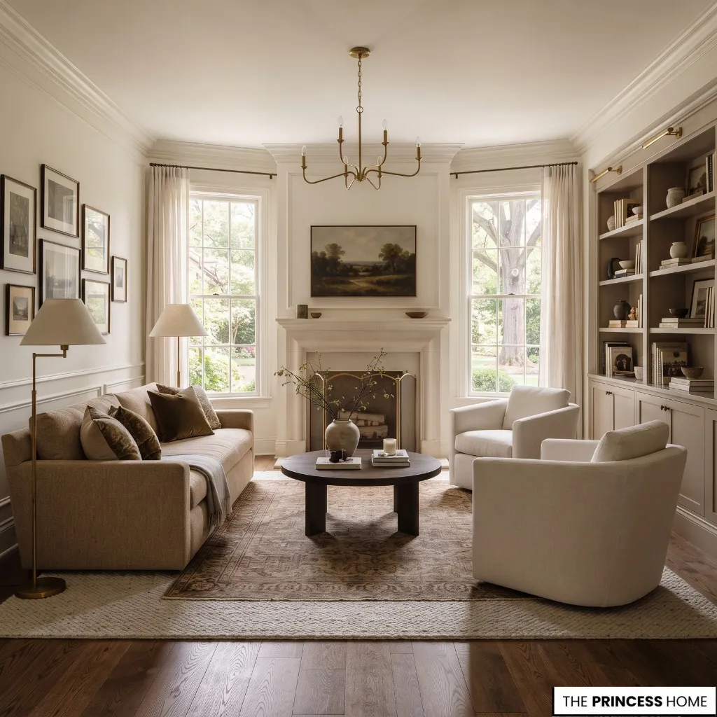 Living room where furniture and decor work naturally with existing architectural features