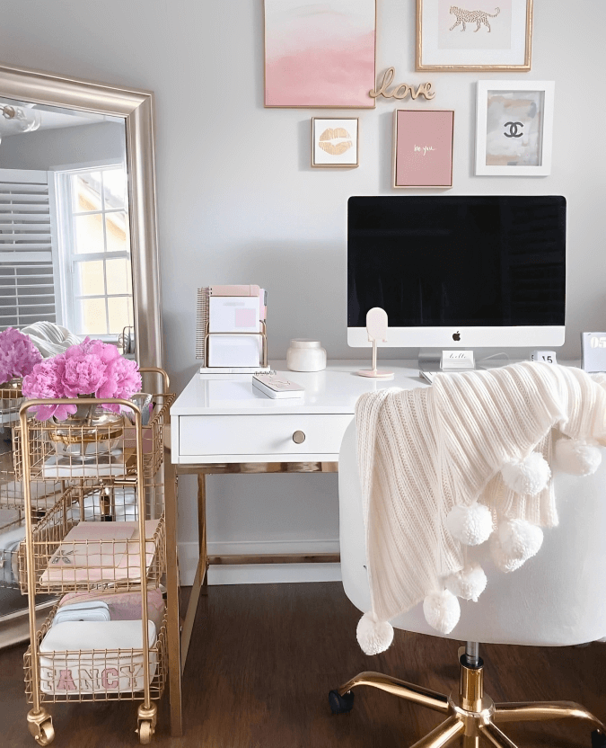 Affordable Pink and Gold Office Decor